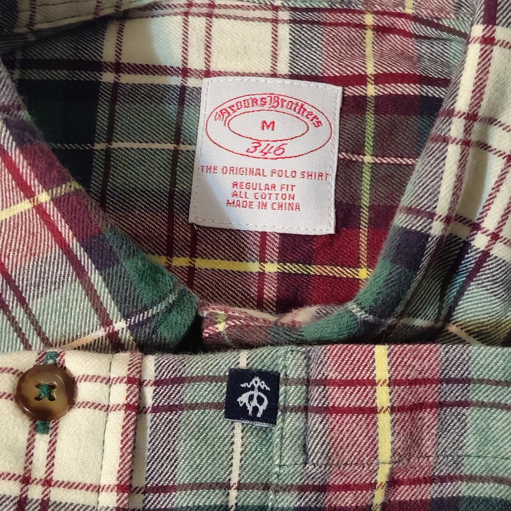 Brooks Brothers Shirt Mens M Golden Fleece Plaid‎ 346 Light Flannel Cotton
